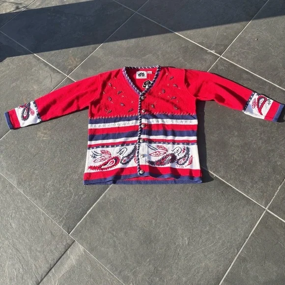 Vintage Storybook Knits American Paisley Patriotic Cardigan – Deadstock (NWT) - Picture 4 of 6